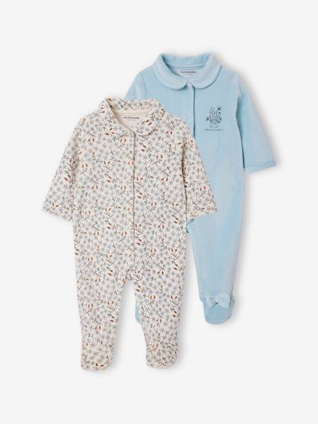 Pack of 2 Velour Sleepsuits for Babies sky blue 