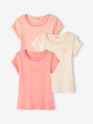 Girls-Underwear-Pack of 3 Short Sleeve Fancy T-Shirts in Rib Knit for Girls