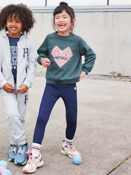Sports Combo: Fleece Sweatshirt + Leggings in Techno Fabric, for Girls green+rosy 