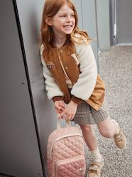 Girls-College-Style Dual Fabric Jacket, Bouclé Knit Letter, for Girls