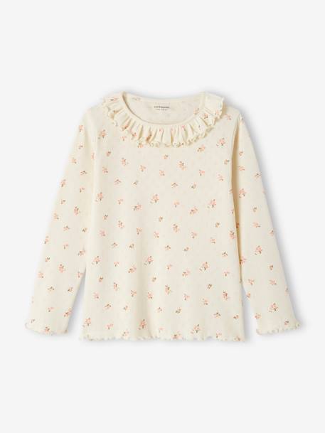 Pyjamas with Openwork Knit & Floral Print, for Girls ecru 