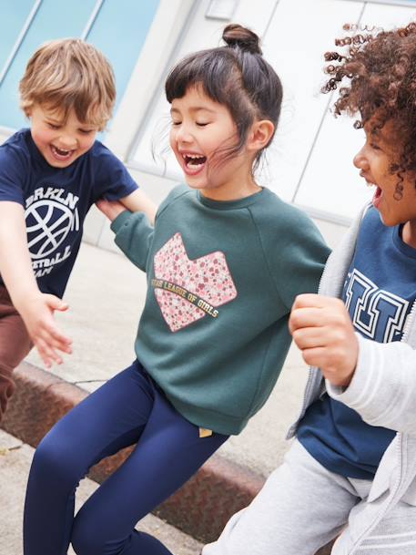 Sports Combo: Fleece Sweatshirt + Leggings in Techno Fabric, for Girls green+rosy 