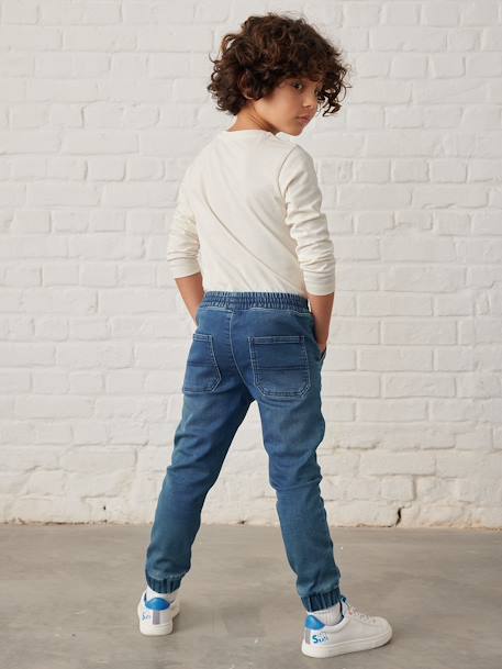 Denim-Effect Fleece Joggers, Easy to Put On, for Boys Denim Blue+GREY LIGHT SOLID WITH DESIGN 