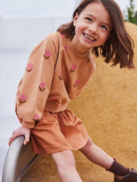 2-in-1 Effect Dress with Pop Flower Motifs for Girls peach 