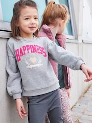 Girls-Cardigans, Jumpers & Sweatshirts-Sports Sweatshirt "Happiness", in Bouclé Knit & Iridescent Details, for Girls