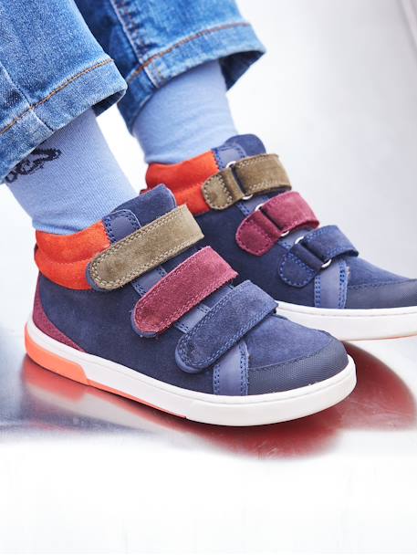 High-Top Leather Trainers for Children, Designed for Autonomy navy blue 