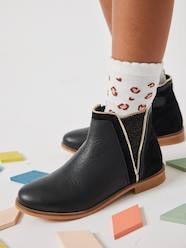 Leather Boots with Zip & Elastic, for Girls