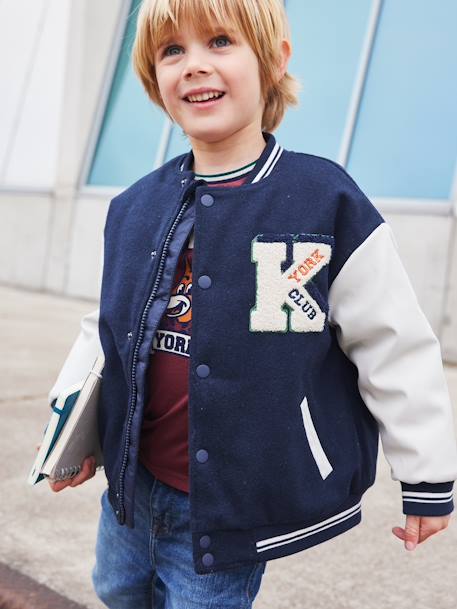 College-type Jacket with Bouclé Knit Letter for Boys navy blue 