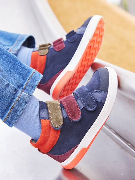 High-Top Leather Trainers for Children, Designed for Autonomy navy blue 