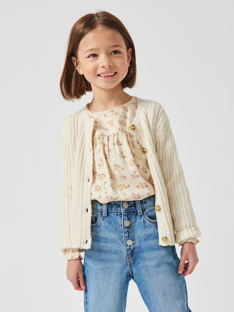 Floral Blouse with Ruffled Sleeves for Girls ecru+night blue 