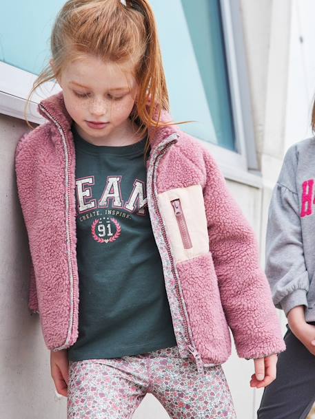 Sports Jacket in Sherpa for Girls old rose 