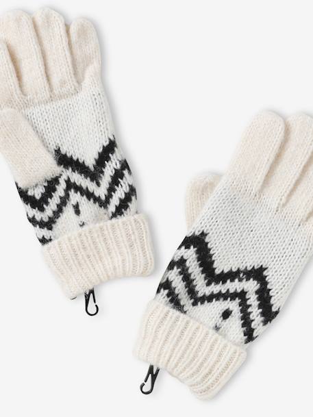 Jacquard Knit Gloves for Boys beige 