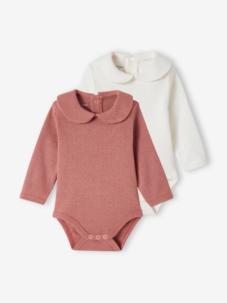 Pack of 2 Long Sleeve Bodysuits in Pointelle Knit for Babies old rose 