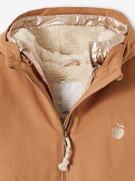 3-in-1 Shiny Hooded Parka with Sherpa Lining, for Girls camel+green 