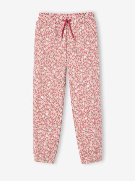 Fleece Joggers with Floral Print for Girls printed pink 