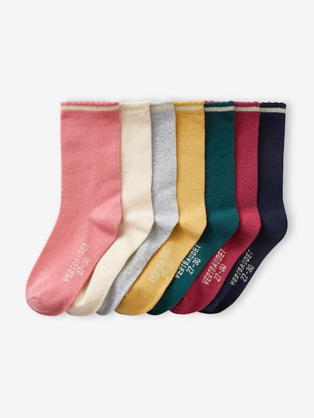 Pack of 7 Pairs of Socks in Lurex for Girls apricot+rose 