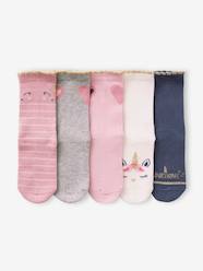 Girls-Underwear-Socks-Pack of 5 Pairs of Unicorns & Hearts Socks for Girls