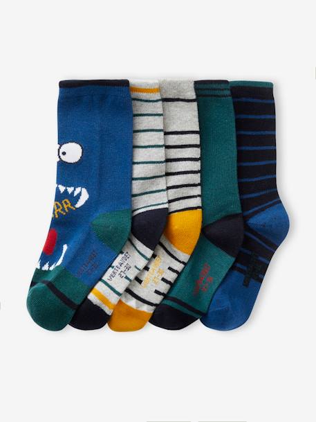 Pack of 5 Pairs of 'Monster' Socks for Boys blue 