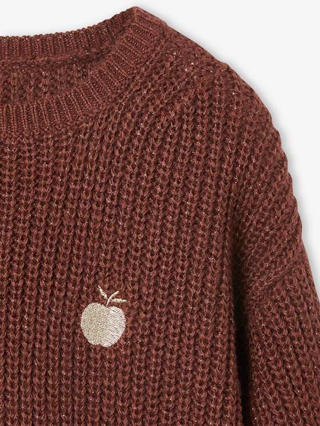 Rib Knit Jumper with Iridescent Patch, for Girls chocolate+ecru+rosy 