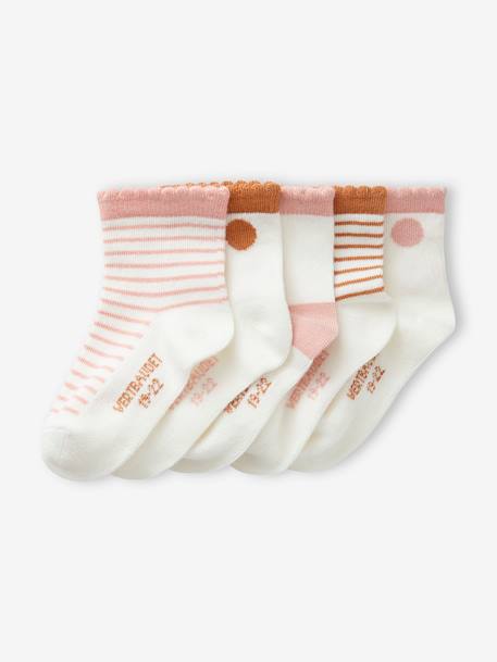 Pack of 5 Pairs of Dotted/Striped Socks for Baby Girls rust 