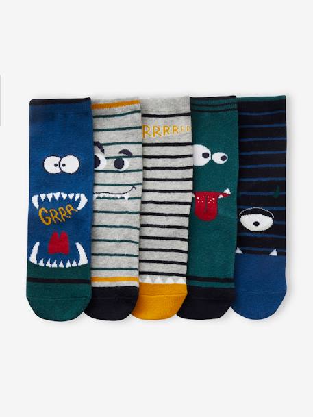Pack of 5 Pairs of 'Monster' Socks for Boys blue 