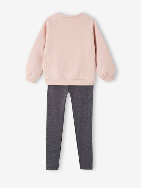 Sports Combo: Fleece Sweatshirt + Leggings in Techno Fabric, for Girls rosy 