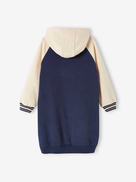 Hooded Varsity-Style Fleece Dress for Girls night blue 