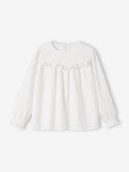 -Blouse with Textured-Effect Ruffle for Girls