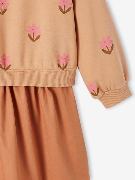 2-in-1 Effect Dress with Pop Flower Motifs for Girls peach 