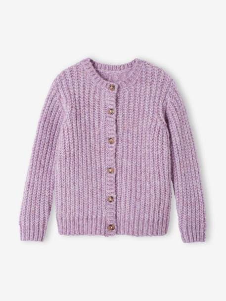 Loose-Fitting Soft Knit Cardigan for Girls lilac+sweet pink 