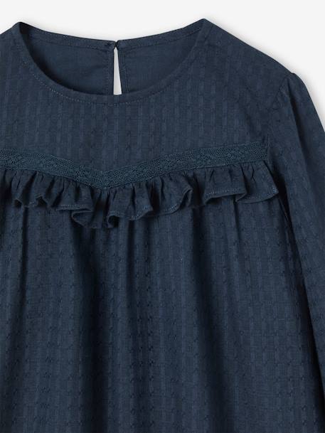 Blouse with Textured-Effect Ruffle for Girls ecru+navy blue 