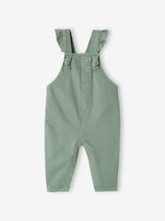 Twill Dungarees with Ruffles, for Babies