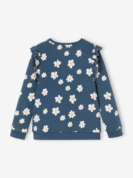Sweatshirt with Ruffles & Message for Girls navy blue+rosy 