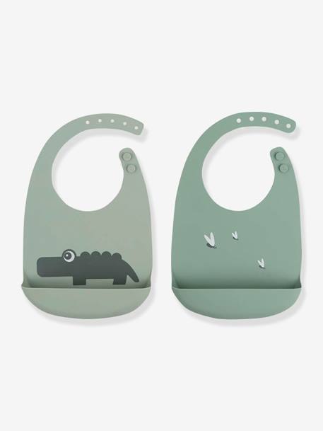 Pack of 2 Silicone Bibs, Croco by DONE BY DEER green 