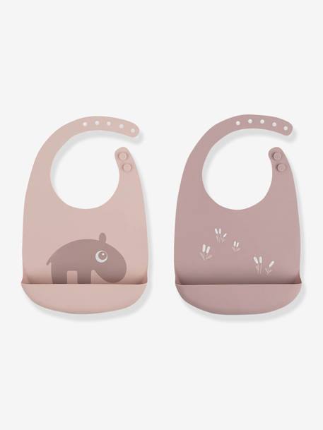 Pack of 2 Silicone Bibs, Croco by DONE BY DEER green+rose 