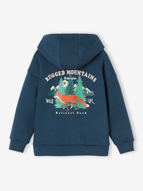 Hoodie with Large Nature-Inspired Motif on the Back, for Boys night blue+sage green 