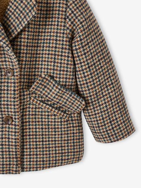 Coat in Woollen Checks & Sherpa Lining for Girls chequered beige 