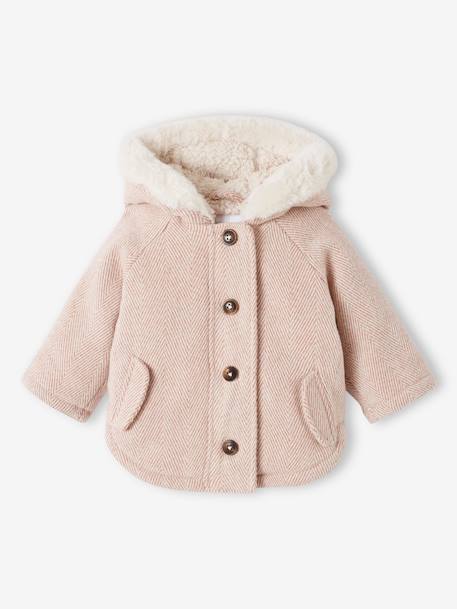 Woollen Coat Lined in Faux Fur for Babies rose 