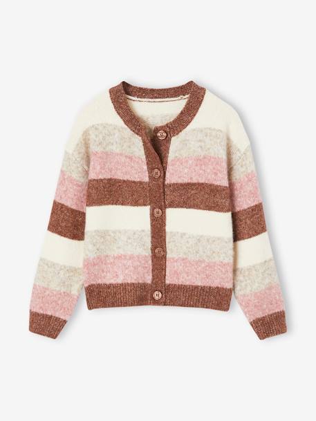Striped Cardigan in Scintillating Knit, for Girls camel 
