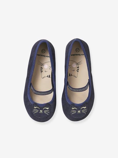 Leather Ballerina Pumps with Glitter for Girls, Designed for Autonomy navy blue 