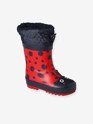 Shoes-Girls Footwear-Printed Natural Rubber Wellies with Fur Lining, for Babies