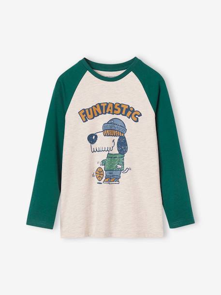 Top with Graphic Motif & Raglan Sleeves for Boys BLUE MEDIUM SOLID WITH DESIGN+fir green+marl grey 