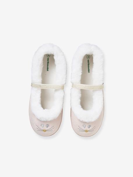 Ballet Pump Slippers with Elastic & Faux Fur for Children gold 