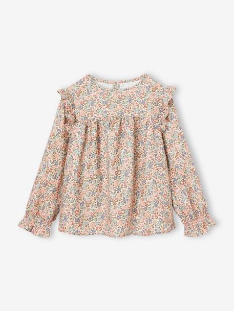 Floral Blouse with Ruffled Sleeves for Girls rosy 
