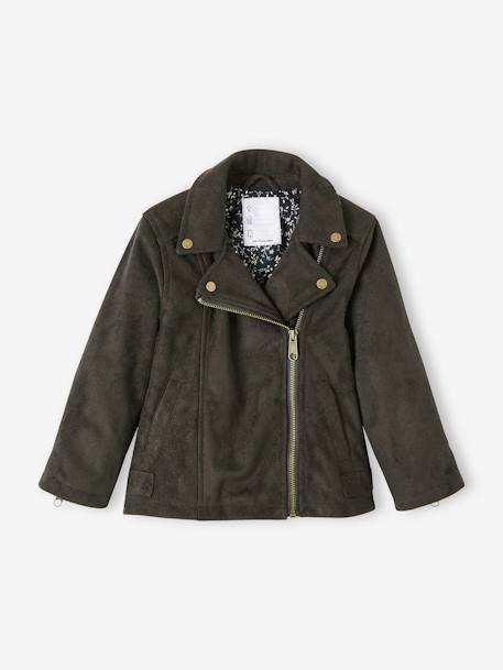 Perfecto Style Jacket in Nubuck for Girls anthracite+Camel 
