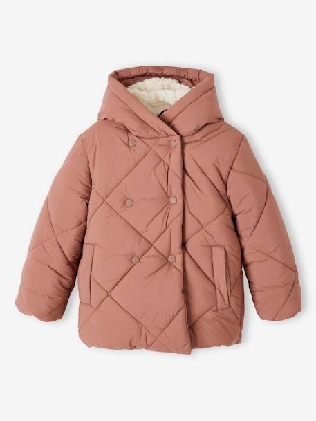 Padded Coat with Hood & Sherpa Lining for Girls blush 