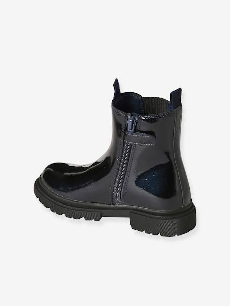 Patent Boots with Zip & Elastic, for Girls navy blue 