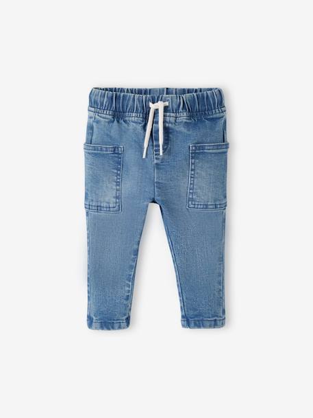 Denim Trousers with Elasticated Waistband for Babies Dark Blue+double stone 
