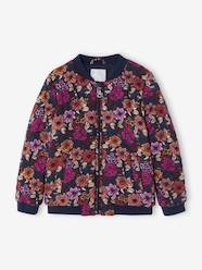 Girls-Coats & Jackets-Jackets-Bomber-Style Padded Jacket with Floral Print for Girls
