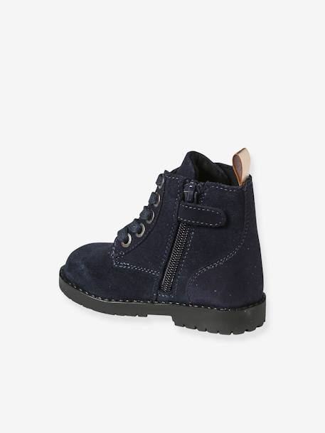 Leather Boots with Laces & Zips for Babies navy blue 